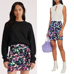 VERONICA BEARD Silk Floral Print Ruched Asymmetric Ruffle Pencil Mini Skirt 16
